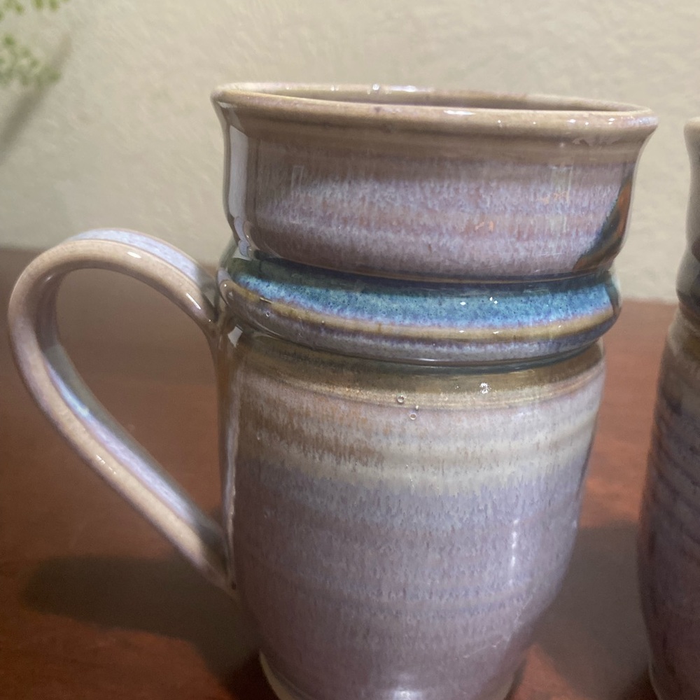 Handmade Stoneware Mugs - Lavender with Blue Accent (Set of 2) - Picture 3 of 7
